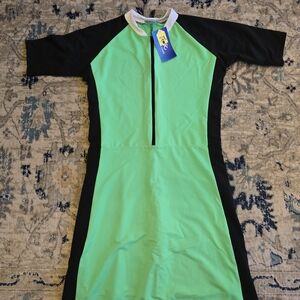 Undercover Waterwear Neon Green and Black Zip-Front Active Swim Dress